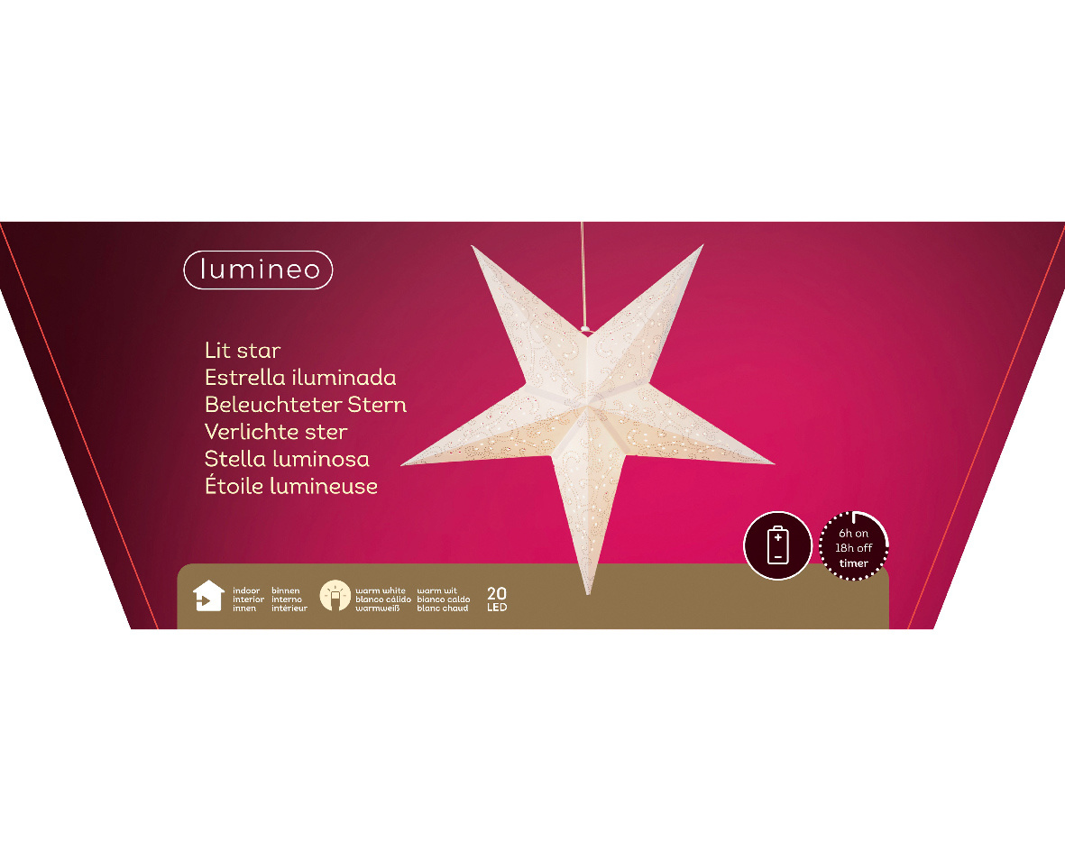 Ster kersthanger | papier | wit | LED/warm wit | 60cm