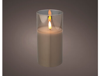 LED kaars | glas & wax | rookgrijs/warm wit | ø7,5x15cm