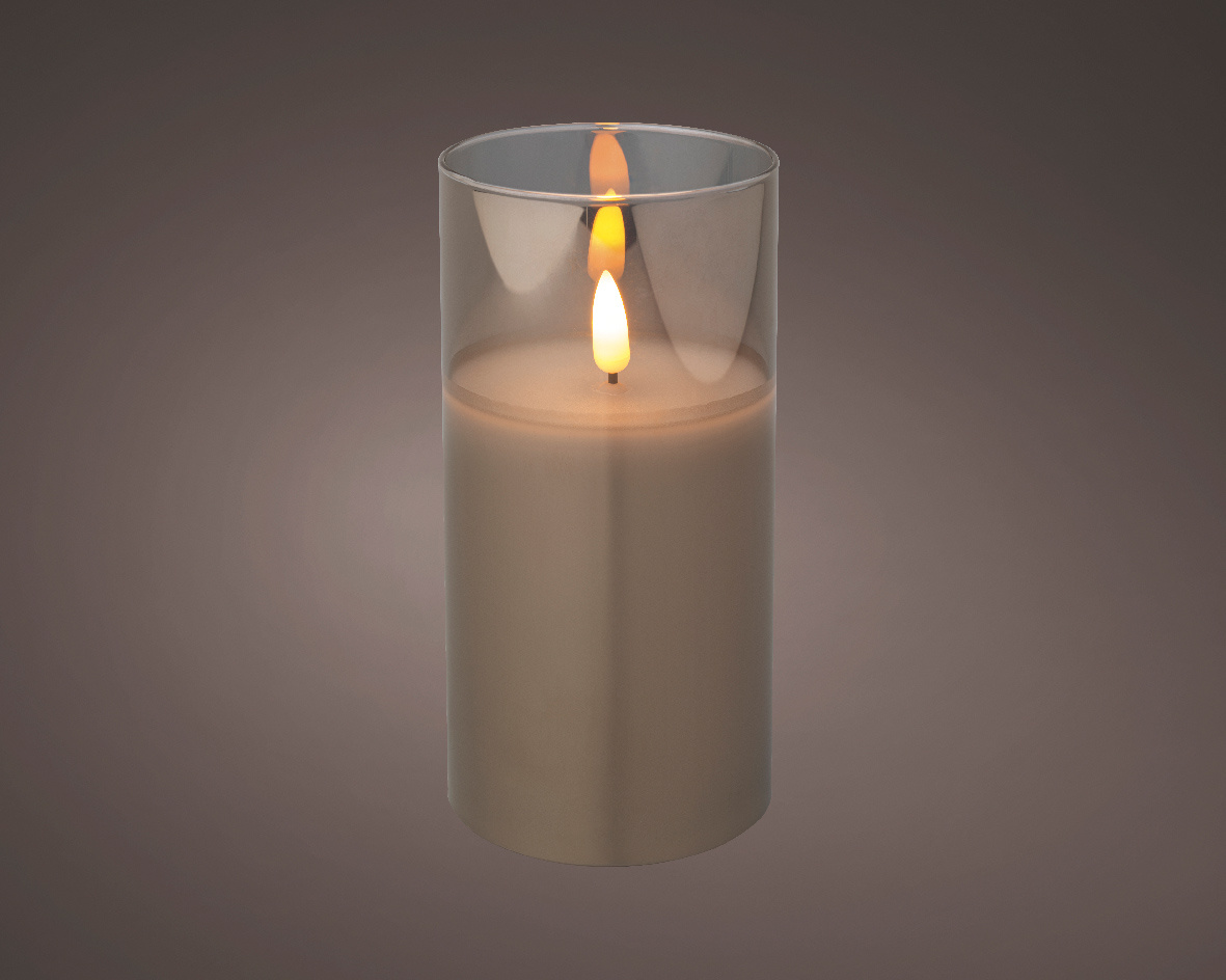 LED kaars glas H15cm | rookgrijs/warm wit | Ø7,5cm