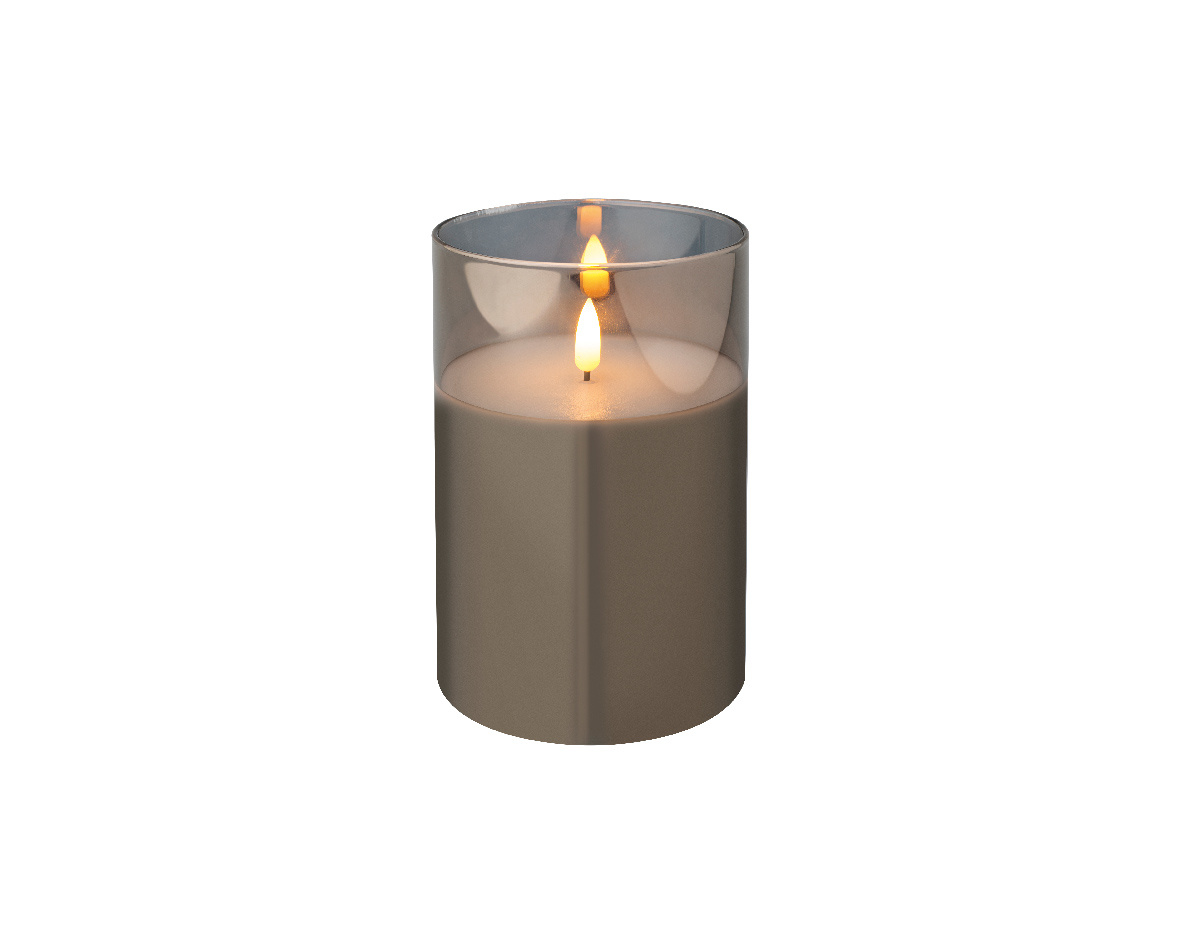 LED kaars glas H15cm | rookgrijs/warm wit | Ø10cm