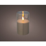 LED kaars | glas & wax | rookgrijs/warm wit | ø7,5x12,5cm
