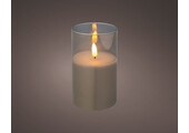 LED kaars | glas & wax | rookgrijs/warm wit | ø7,5x12,5cm