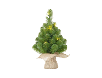 Norton kerstboompje in jute zak 45xø20cm | groen met 10 LED lampjes