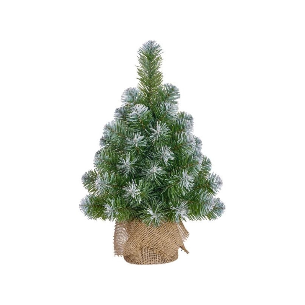 Norton frosted kerstboompje in jute zak 45xø20cm | groen met sneeuw details