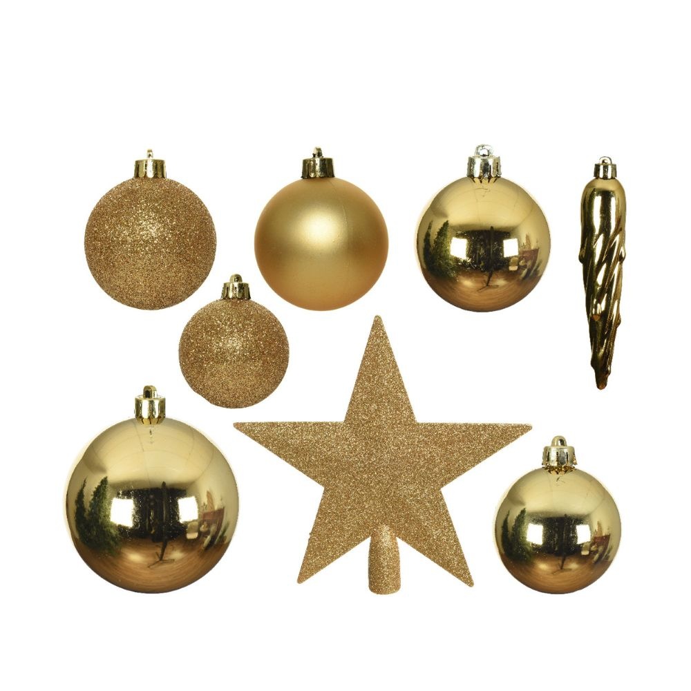 Kerstballen mixbox 33-delig | licht goud | diverse maten