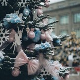 Kerstballen mixbox met piek 33-delig | poederroze | kunststof/onbreekbaar | diverse maten