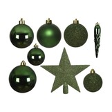 Kerstballen mixbox met piek 33-delig | dennengroen | kunststof/onbreekbaar | diverse maten