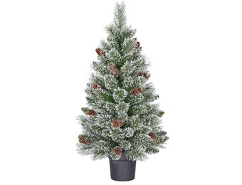 Vandans kerstboompje in pot 90xø48cm | groen met bevroren details & dennenappels