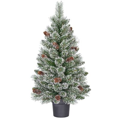 Vandans kerstboompje in pot 90xø48cm | groen met bevroren details & dennenappels