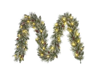 Vandans kerstguirlande | groen met LED lampjes & dennenappels | 270cm