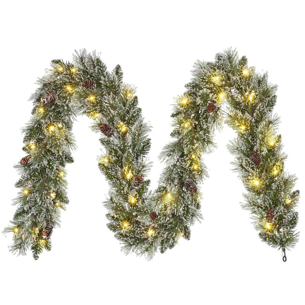 Vandans kerstguirlande | groen met LED lampjes & dennenappels | 270cm