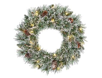 Vandans kerstkrans | groen met LED lampjes | bevroren details & dennenappels | 45cm