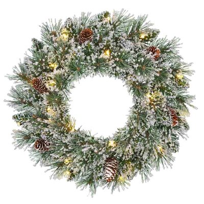 Vandans kerstkrans | groen met LED lampjes | bevroren details & dennenappels | 45cm