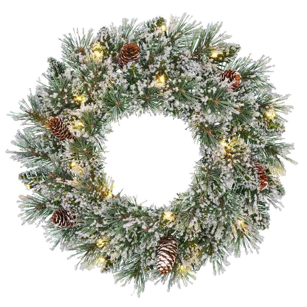Vandans kerstkrans | groen met LED lampjes | bevroren details & dennenappels | 45cm