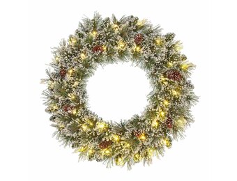 Vandans kerstkrans | groen met LED lampjes | bevroren details & dennenappels | 60cm