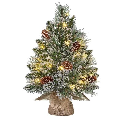 Vandans kerstboompje in jute zak 45xø30cm | groen met bevroren details & 20 LED lampjes