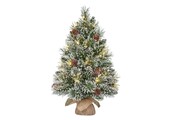 Vandans kerstboompje in jute zak 60xø36cm | groen met bevroren details & 20 LED lampjes