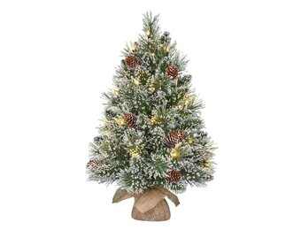 Vandans kerstboompje in jute zak 60xø36cm | groen met bevroren details & 20 LED lampjes