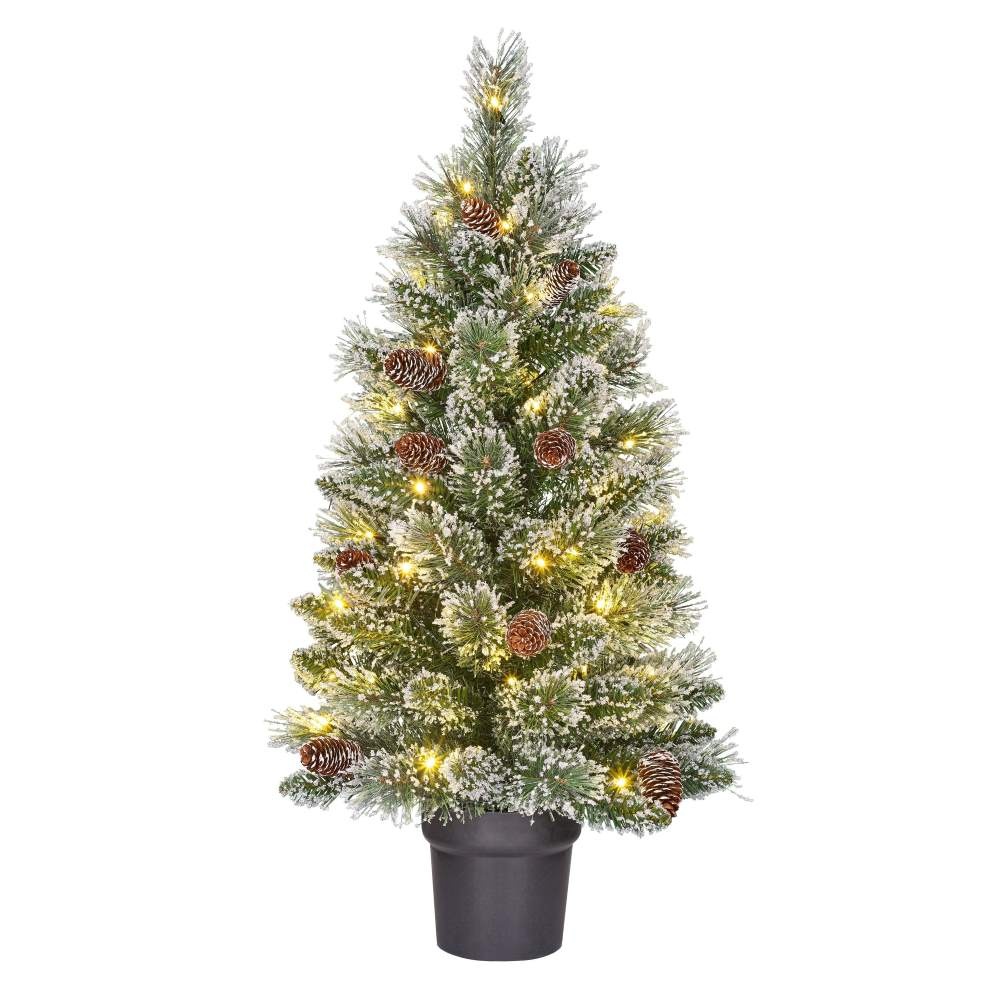 Vandans kerstboompje in pot 90xø48cm | groen met bevroren details & 40 LED lampjes