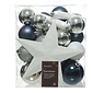 Decoris Kerstballen mixbox met piek 33-delig | zilver en nachtblauw | kunststof/onbreekbaar | diverse maten
