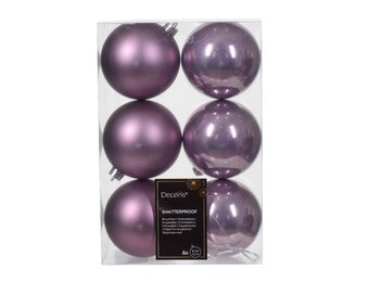 Kerstballen set 6-delig | kristal lila | kunststof/onbreekbaar | 8cm
