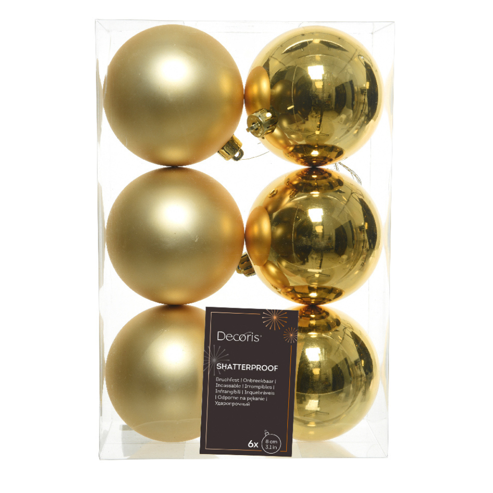 Kerstballen set 6-delig | licht goud | kunststof/onbreekbaar | 8cm