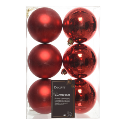 Kerstballen set 6-delig | kerstrood | kunststof/onbreekbaar | 8cm