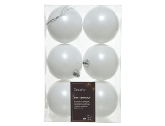 Kerstballen set 6-delig | winterwit | kunststof/onbreekbaar | 8cm
