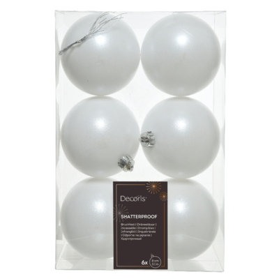 Kerstballen set 6-delig | winterwit | kunststof/onbreekbaar | 8cm