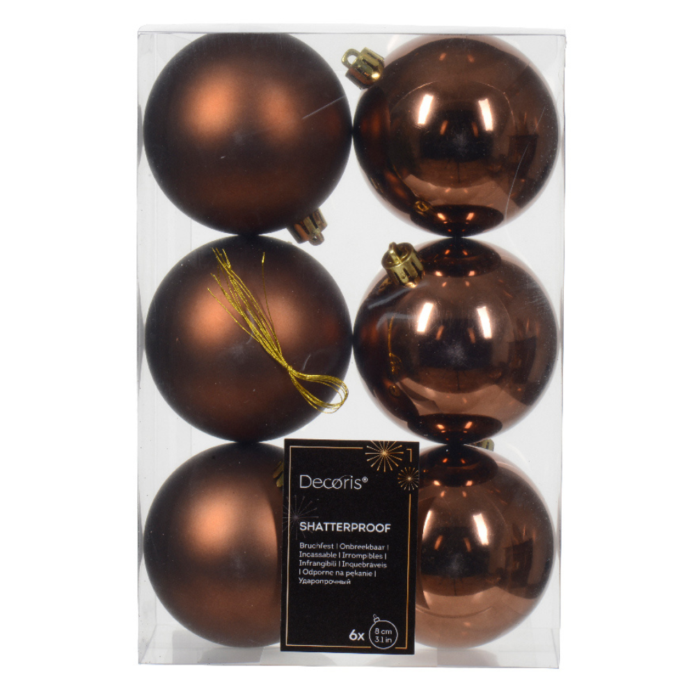 Kerstballen set 6-delig | espresso | kunststof/onbreekbaar | 8cm