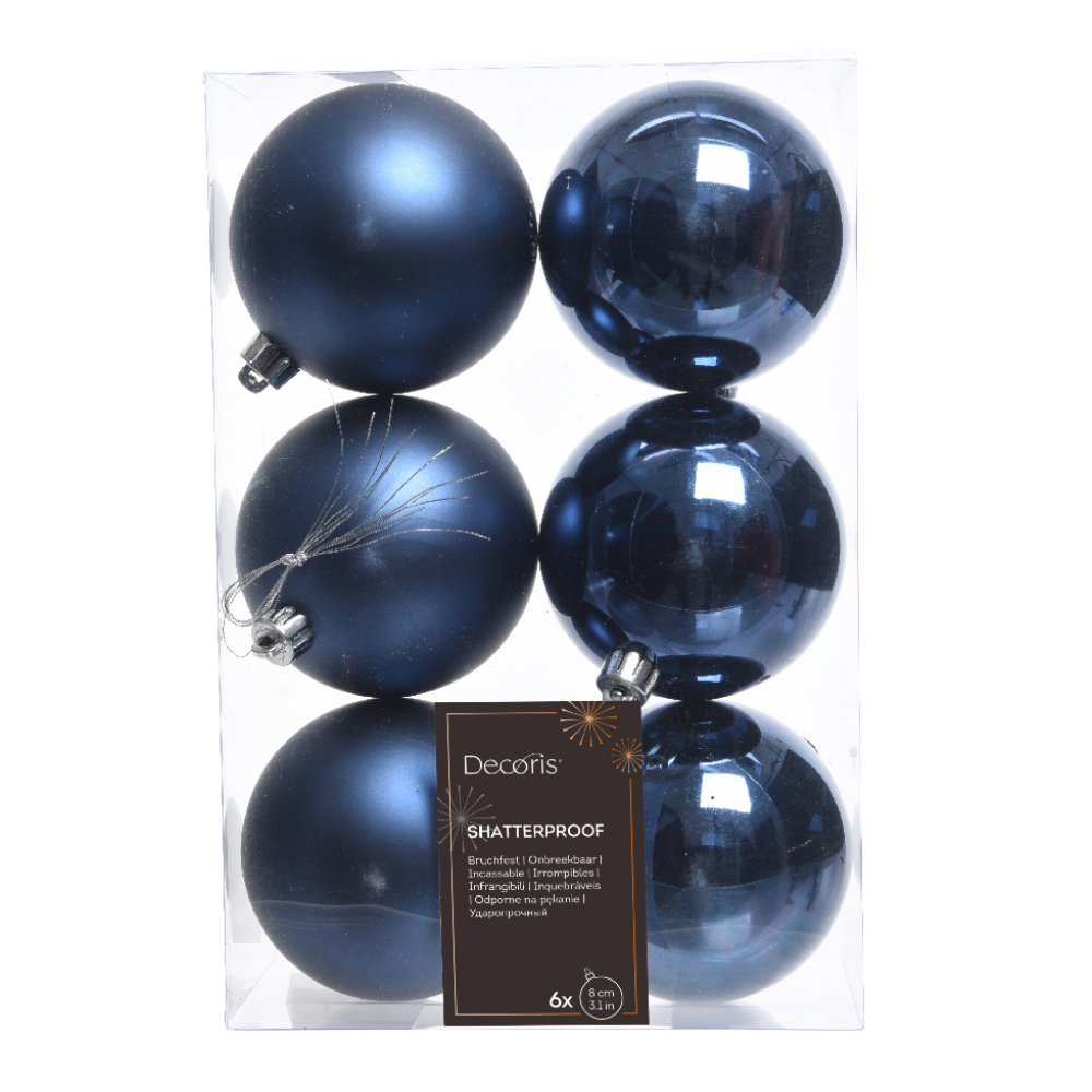 Kerstballen set 6-delig | nachtblauw | kunststof/onbreekbaar | 8cm