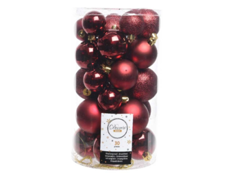 Kerstballen set 30-delig | kunststof/onbreekbaar | ossenbloed | diverse maten