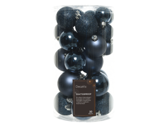Kerstballen set 30-delig | kunststof/onbreekbaar | nachtblauw | diverse maten