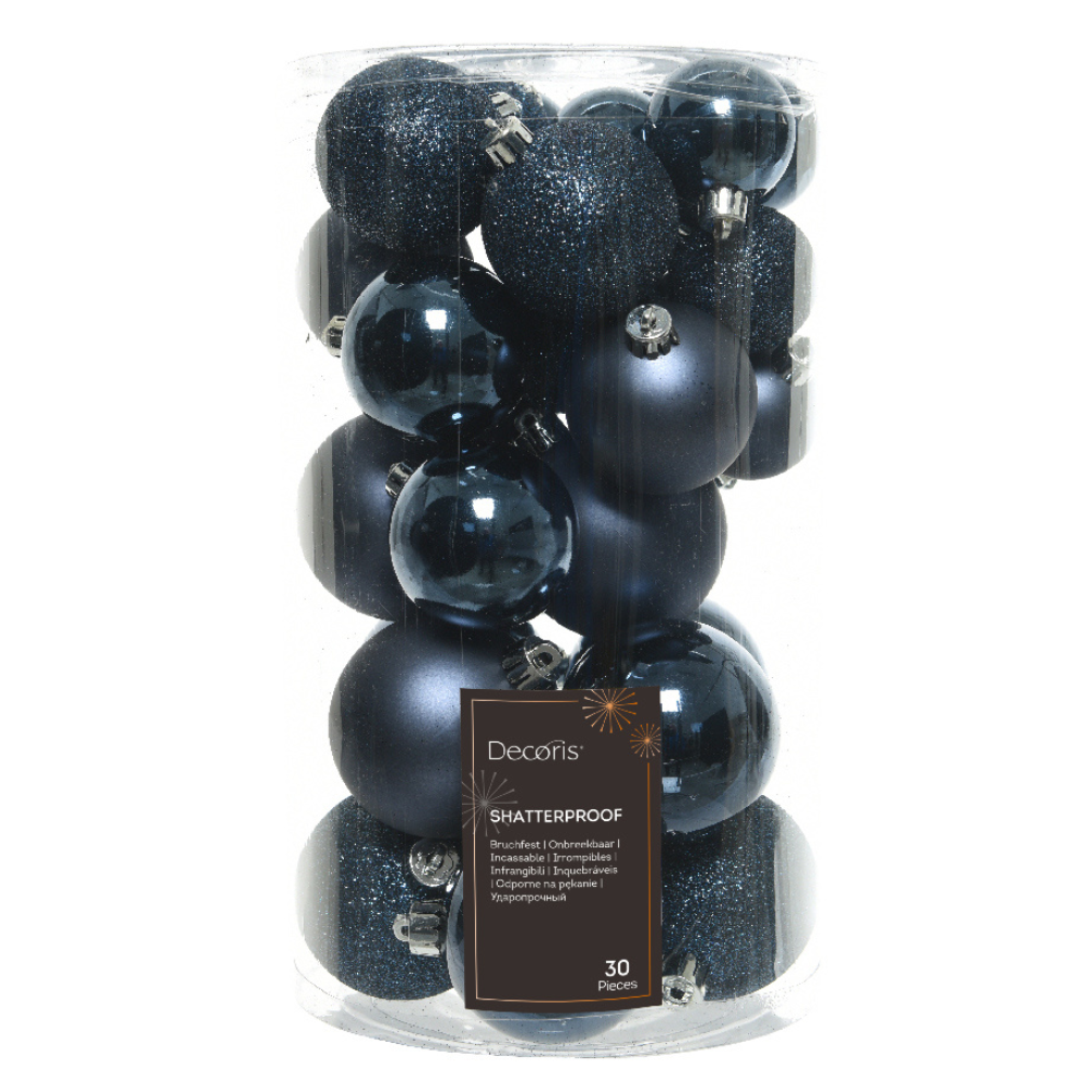 Kerstballen set 30-delig | kunststof/onbreekbaar | nachtblauw | diverse maten
