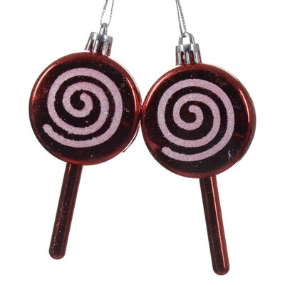 Kersthanger kerstlolly rood/wit | onbreekbaar | set van 2 | 9cm