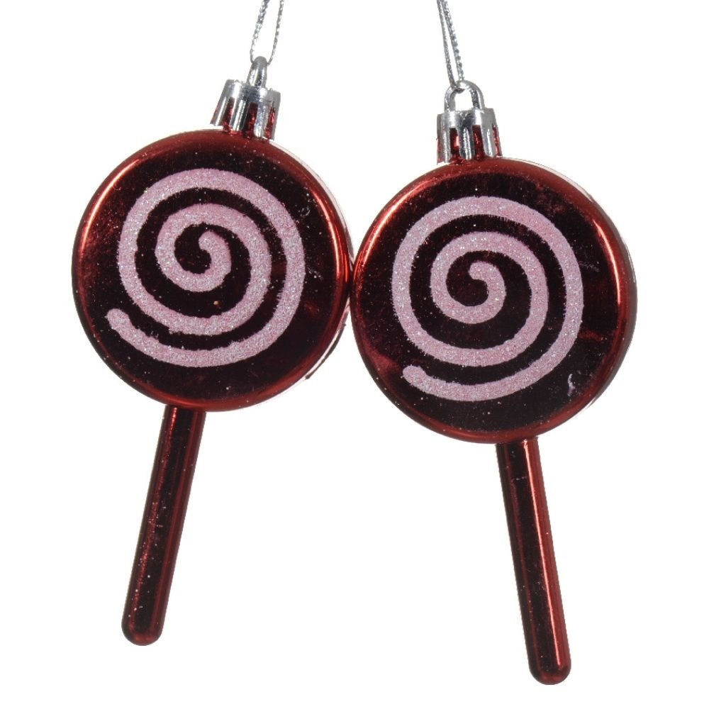Kersthanger kerstlolly rood/wit | onbreekbaar | set van 2 | 9cm