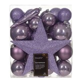 Kerstballen mixbox met piek 33-delig | kristal lila | kunststof/onbreekbaar | diverse maten