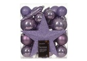 Kerstballen mixbox met piek 33-delig | kristal lila | kunststof/onbreekbaar | diverse maten