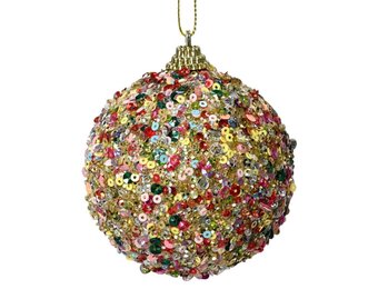 Gedecoreerde kerstbal ø8cm | foam | multi met pailletten