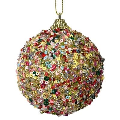 Gedecoreerde kerstbal ø8cm | foam | multi met pailletten