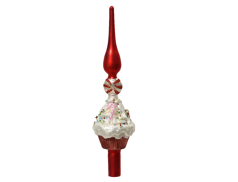 Gedecoreerde cupcake kerstpiek van glas | multicolor | 29cm