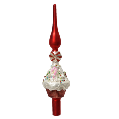Gedecoreerde cupcake kerstpiek van glas | multicolor | 29cm