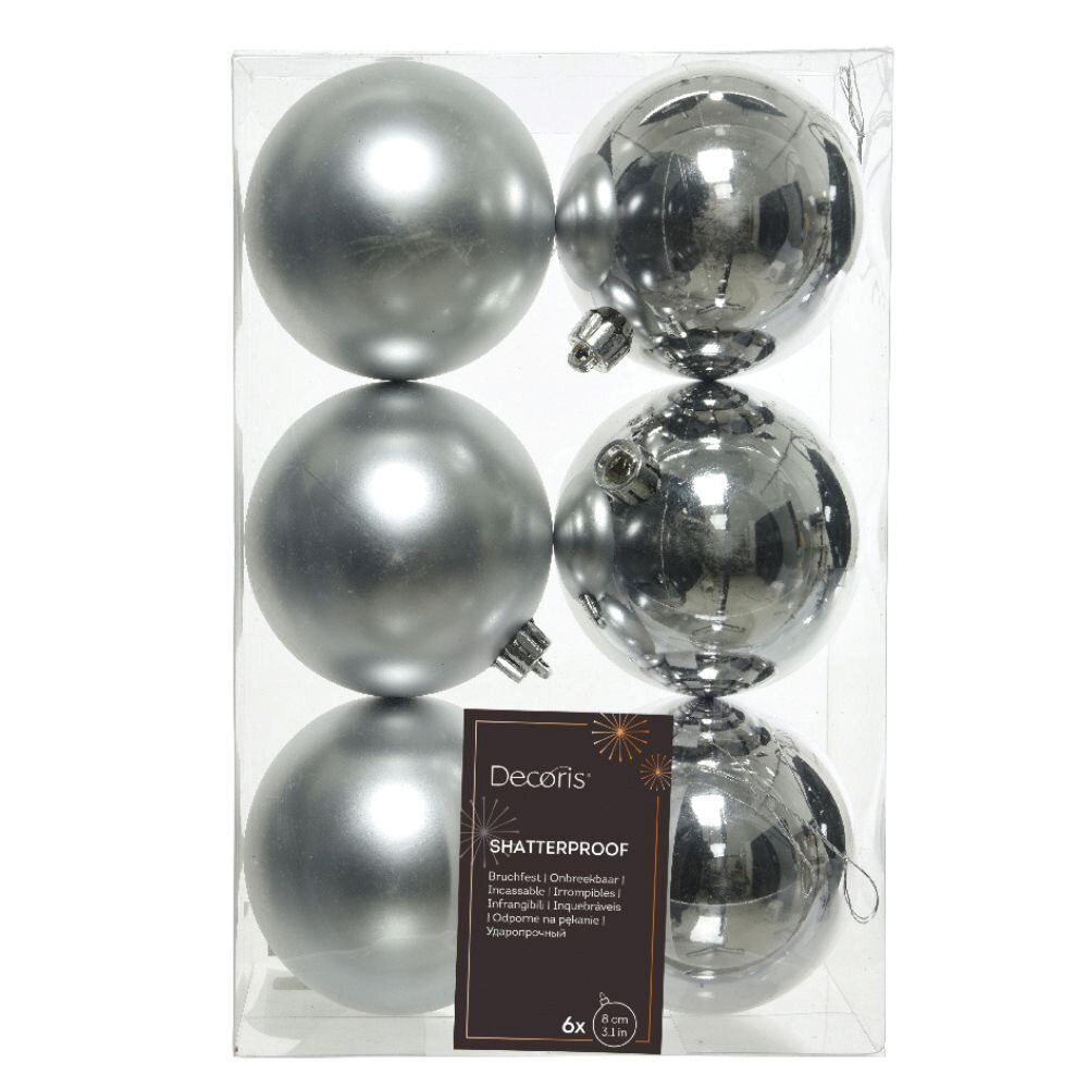 Kerstballen set 6delig zilver 8cm Kerstland.nl