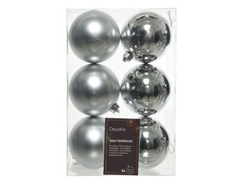 Kerstballen set 6-delig | zilver | kunststof/onbreekbaar | 8cm