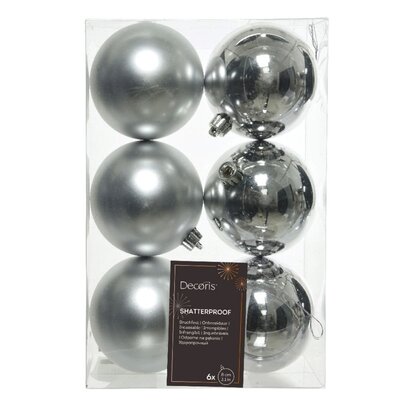 Kerstballen set 6-delig | zilver | kunststof/onbreekbaar | 8cm