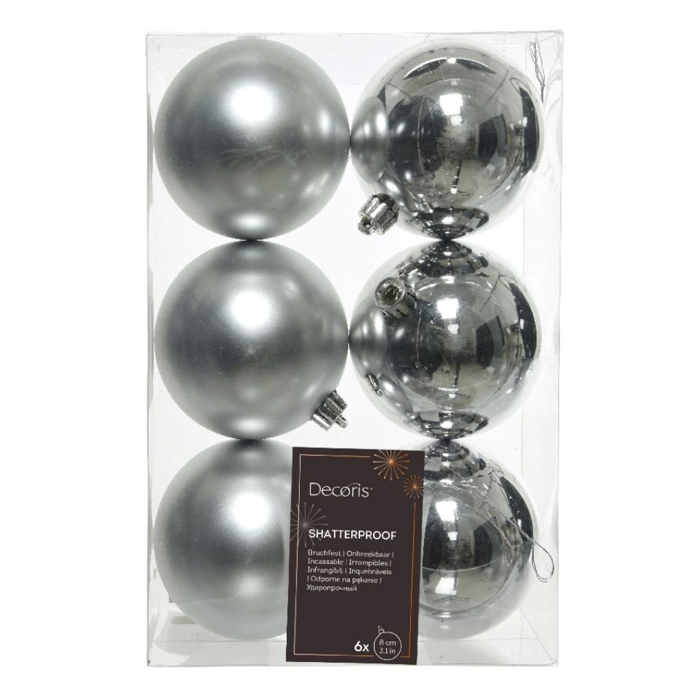 Kerstballen set 6-delig | zilver | kunststof/onbreekbaar | 8cm
