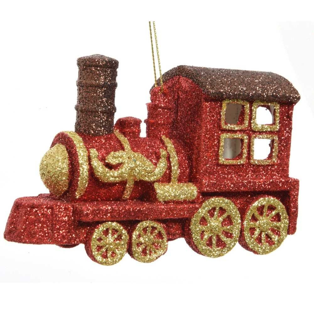Kersthanger kerst locomotief | goud/rood | onbreekbaar | 7,5cm