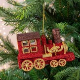 Kersthanger kerst locomotief | goud/rood | onbreekbaar | 7,5cm