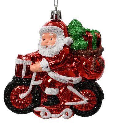Kersthanger kerstman op scooter | onbreekbaar | 10cm