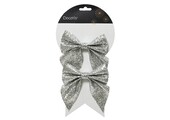 Kerststrik | polyester | zilver/glitters | set van 2 | 12cm